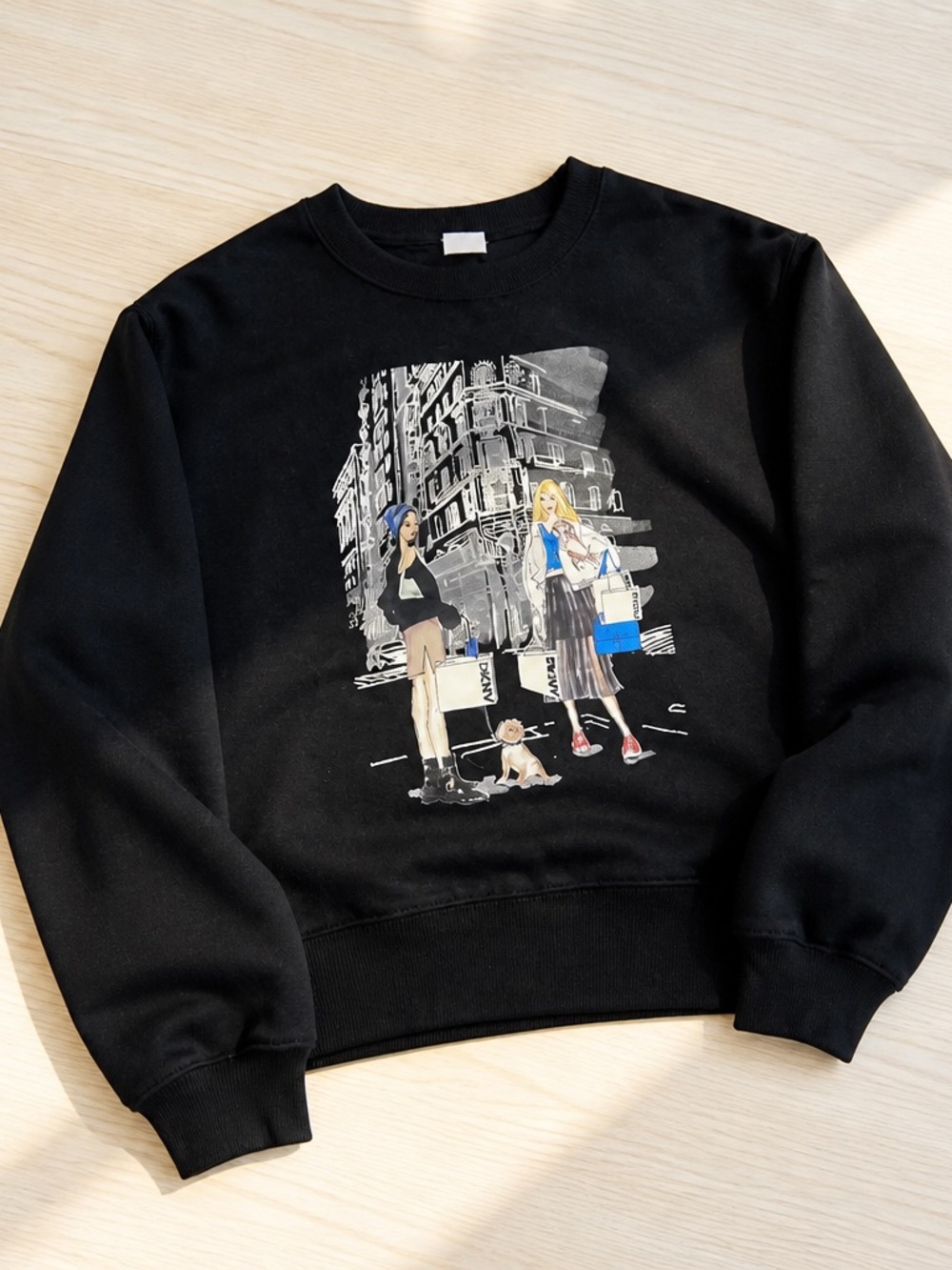 Dkny Black Crewneck Sweater with City Graphic